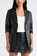 Open Edit Faux Leather Fitted Blazer
