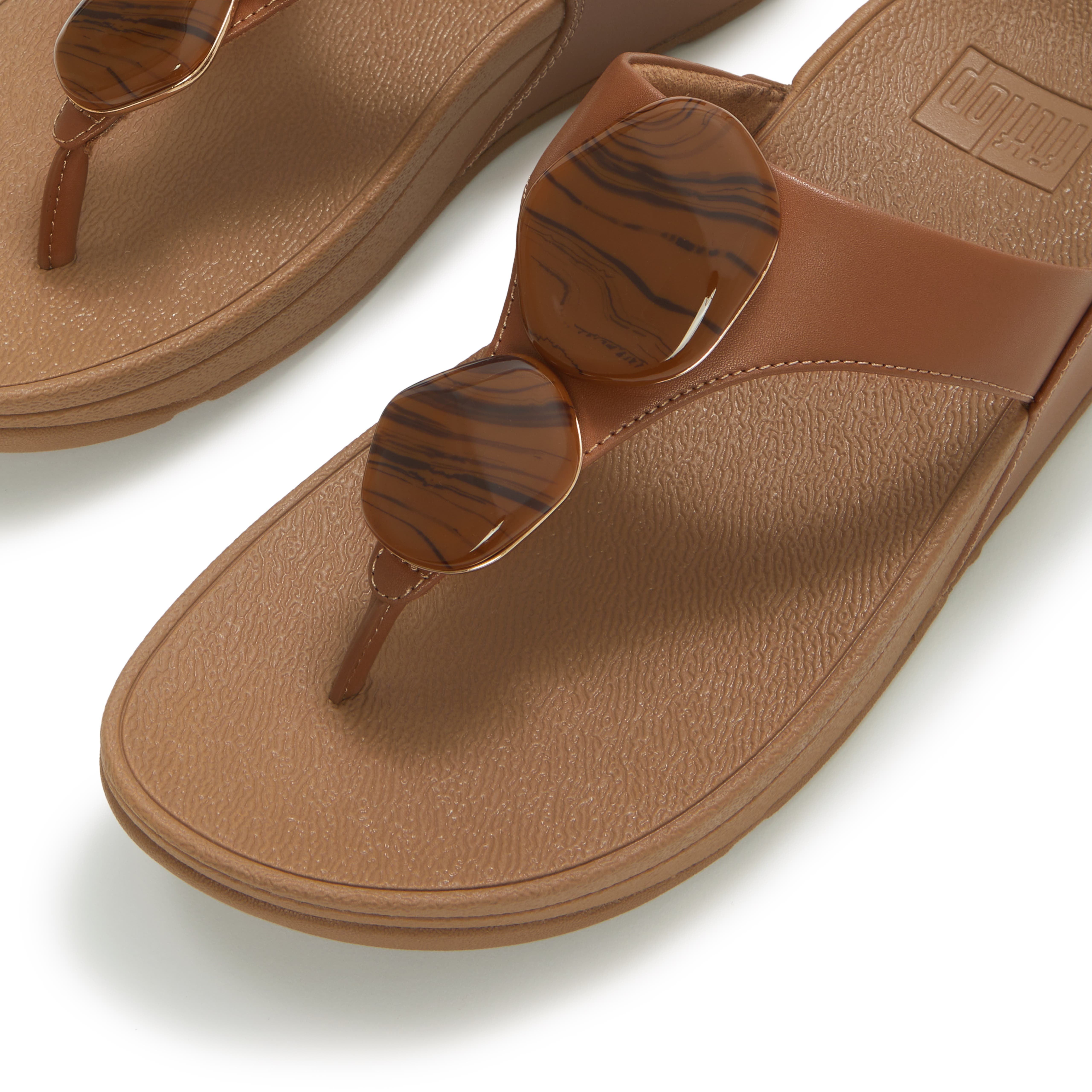 FitFlop Lulu Marbled Stone Toe Post Sandals, Alternate, color, Deep Tan