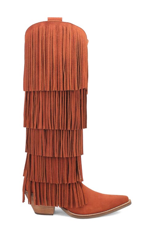 Dingo Wild Child Fringe Knee High Western Boot In Rust
