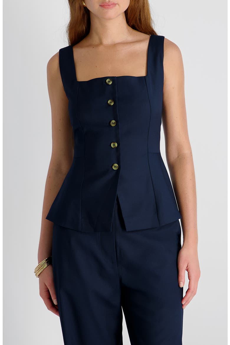Square Neck Twill Top, Main, color, MARINE