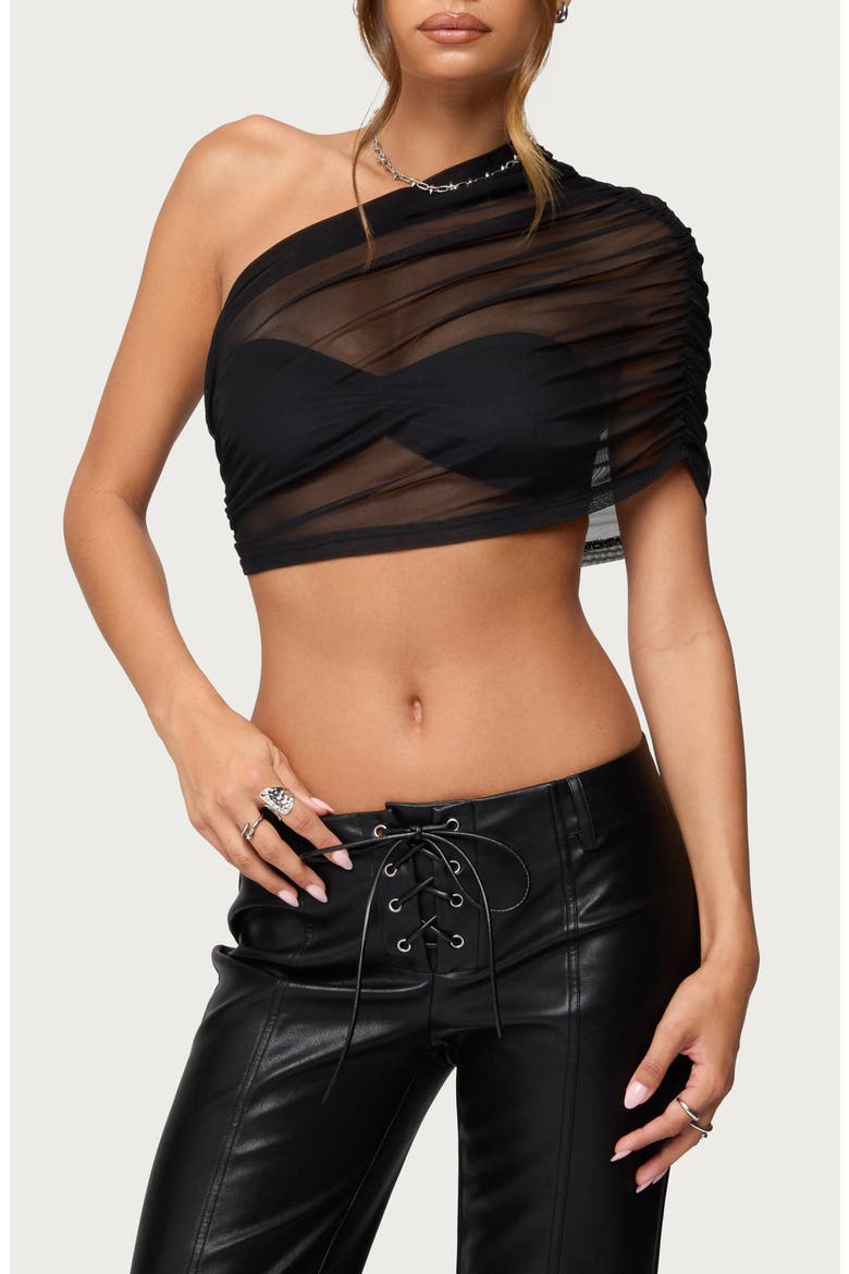 Layered Off the Shoulder Mesh Crop Top, Main, color, BLACK