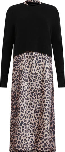 Angelina Leopard Print Long Sleeve Sweater and Sleeveless Dress Set