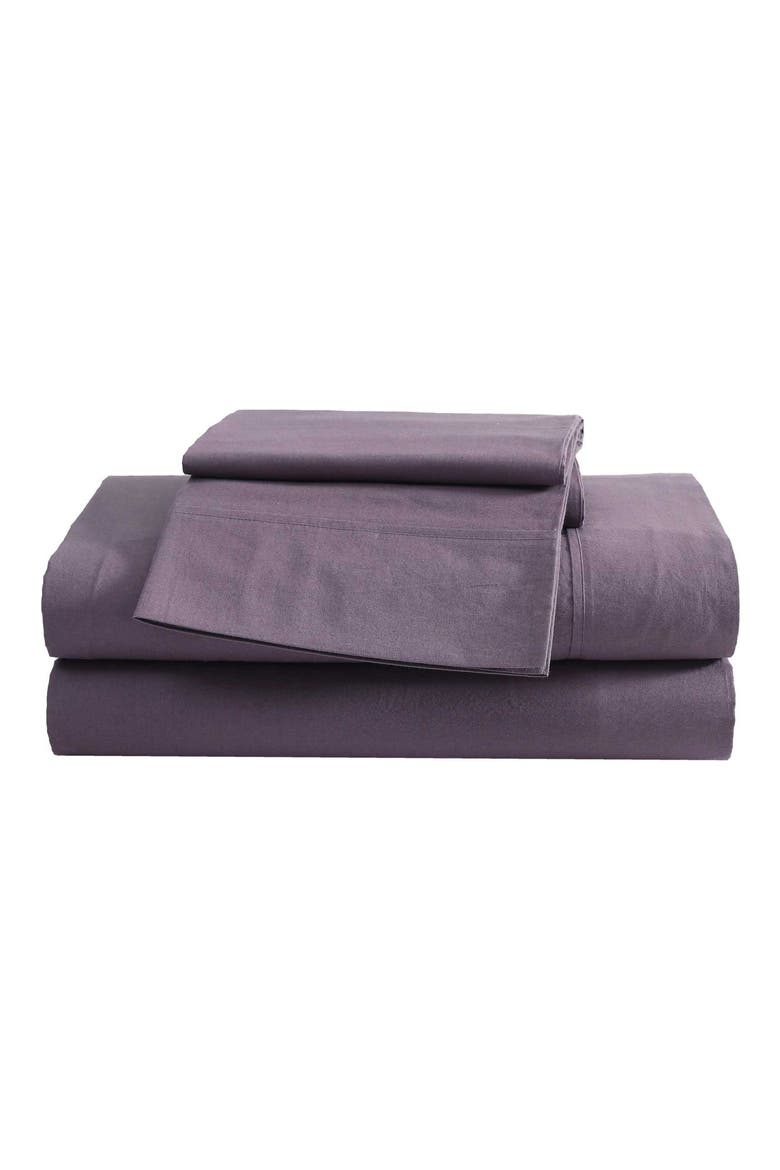 Solid 180 Thread Count Cotton Percale Sheet Set, Main, color, PLUM GREY