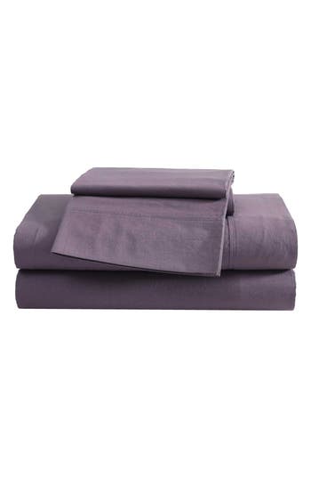 Eddie Bauer Solid 180 Thread Count Cotton Percale Sheet Set In Plum Grey