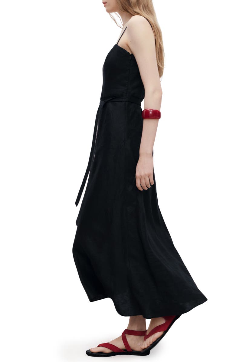 MANGO Bow Linen Sundress, Alternate, color, Black