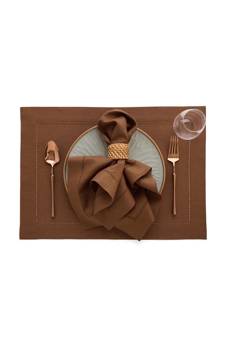 Solino Home Linen Placemats - Classic Hemstitch, Alternate, color, Brown