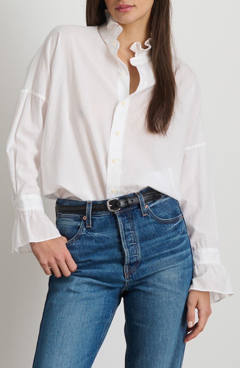 Alex Mill Blake Ruffle Neck Cotton Button-Up Shirt, Main, color, 