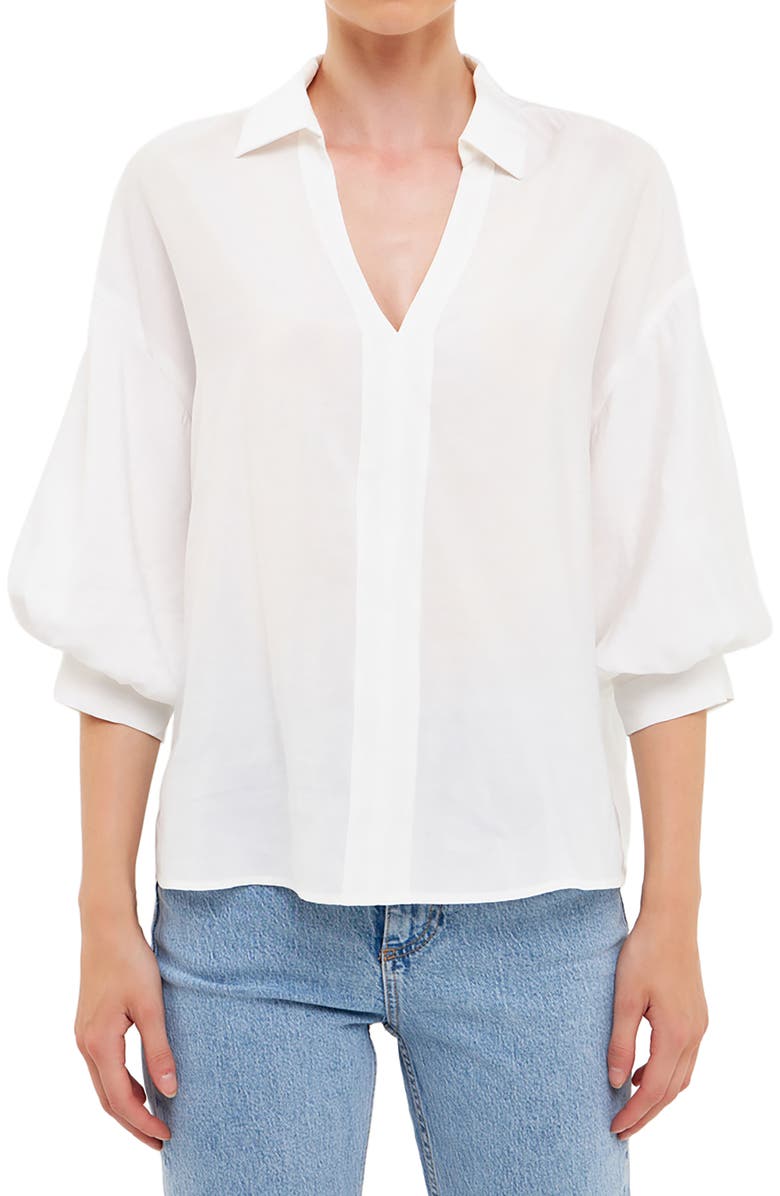 English Factory Drop Shoulder Puff Sleeve Blouse, Alternate, color,