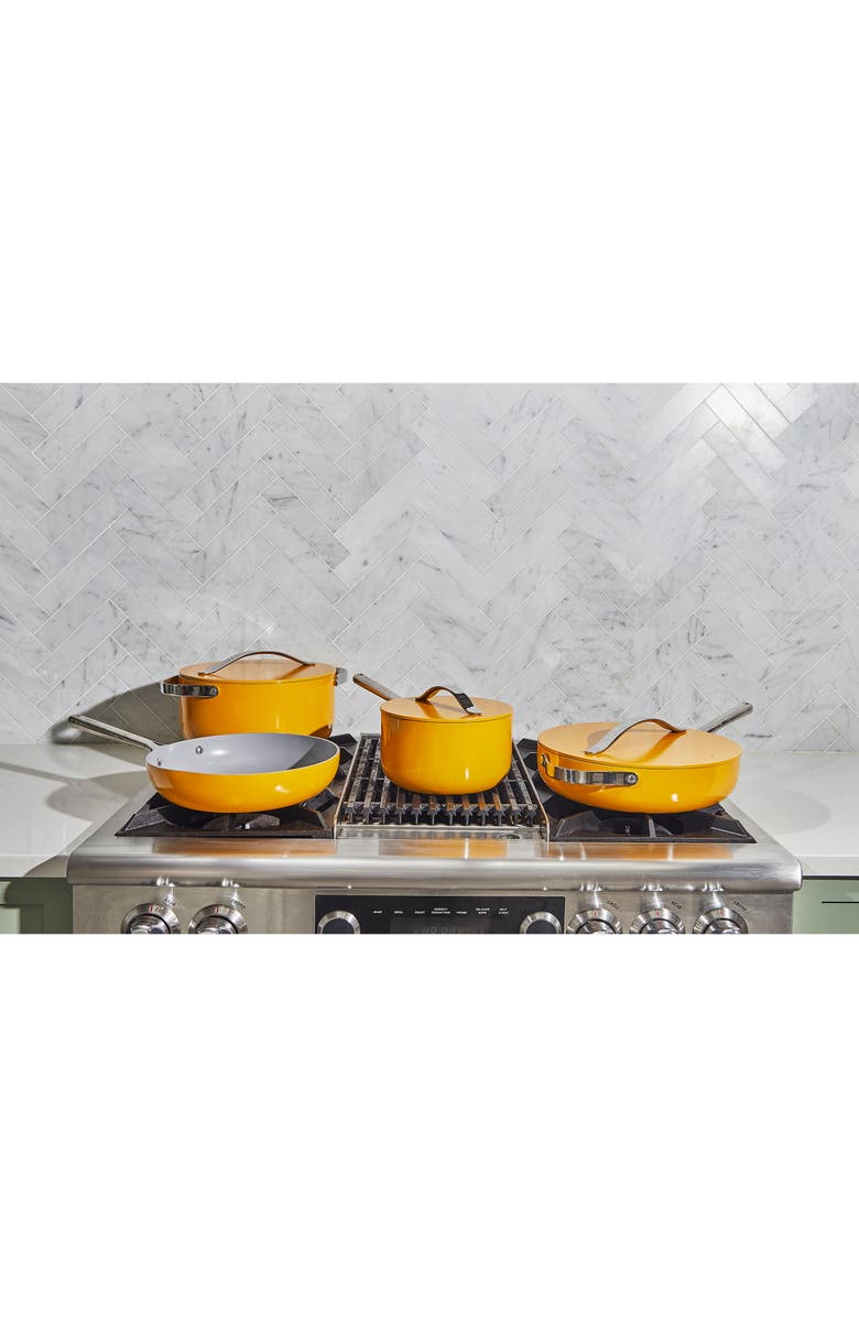CARAWAY Non-Toxic Ceramic Non-Stick 7-Piece Cookware Set with Lid Storage, Alternate, color, Marigold