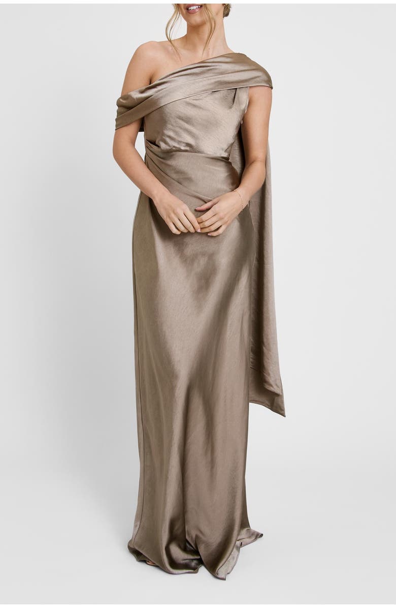 Six Stories Drape One Shoulder Bridesmaid Dress, Alternate, color, Truffle