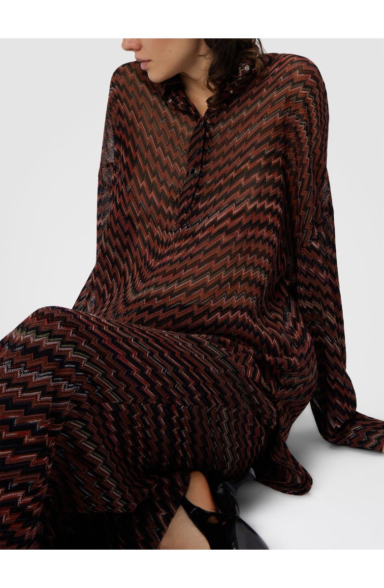Missoni Blouse With Mandarin Collar And Zigzag Pattern, Alternate, color, Black & Brown