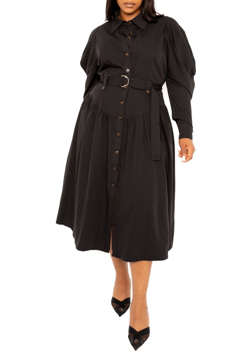 BUXOM COUTURE Long Sleeve Midi Shirtdress, Main, color, 