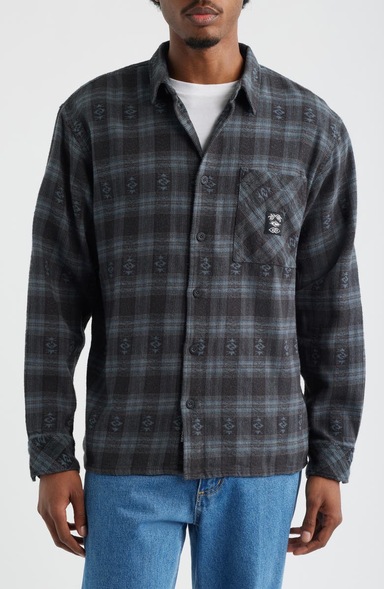 Rip Curl Liquid Trips Flannel Long Sleeve Button-Up Shirt, Alternate, color, Washed Black