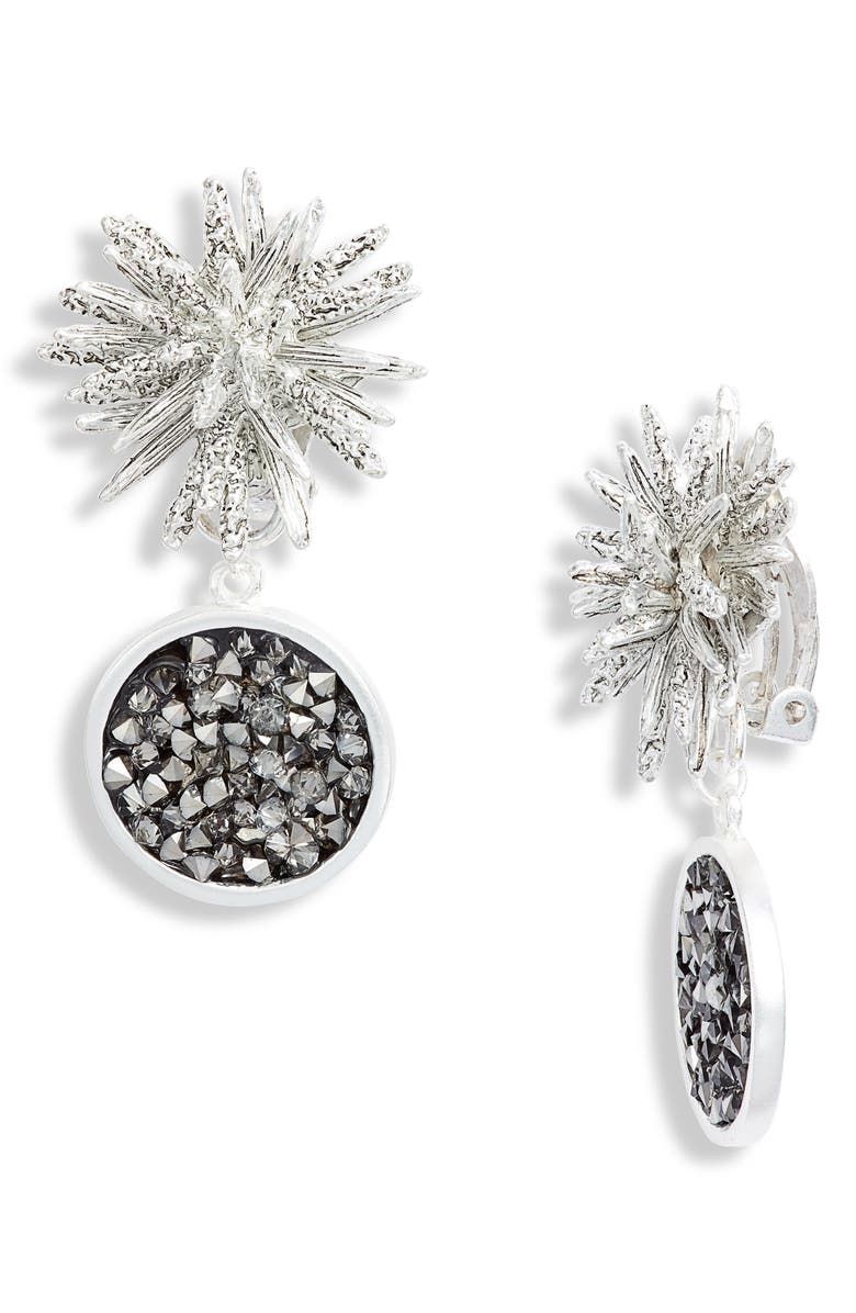 Karine Sultan Crystal Cluster Drop Clip Earrings, Main, color, Silver