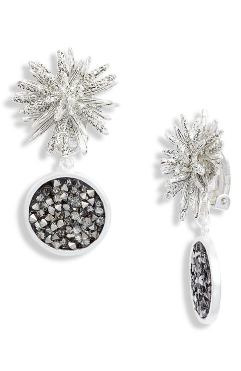 Crystal Cluster Drop Clip Earrings