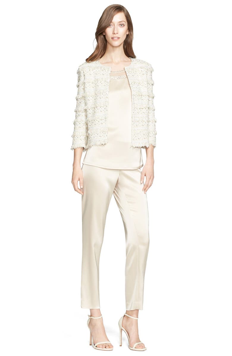 St. John Collection Embellished Liquid Satin Short Sleeve Blouse, Alternate, color, 