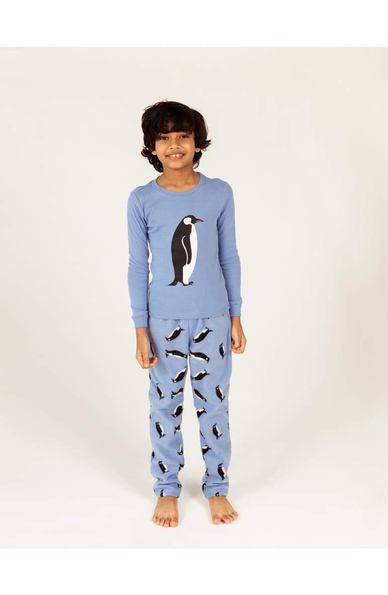 Leveret Kids Cotton Top & Fleece Pants Printed Matching Family Holiday Pajamas, Alternate, color, Penguin
