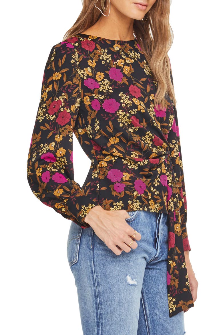 Ariella Tie Top, Alternate, color, BLACK/ FUCHSIA FLORAL