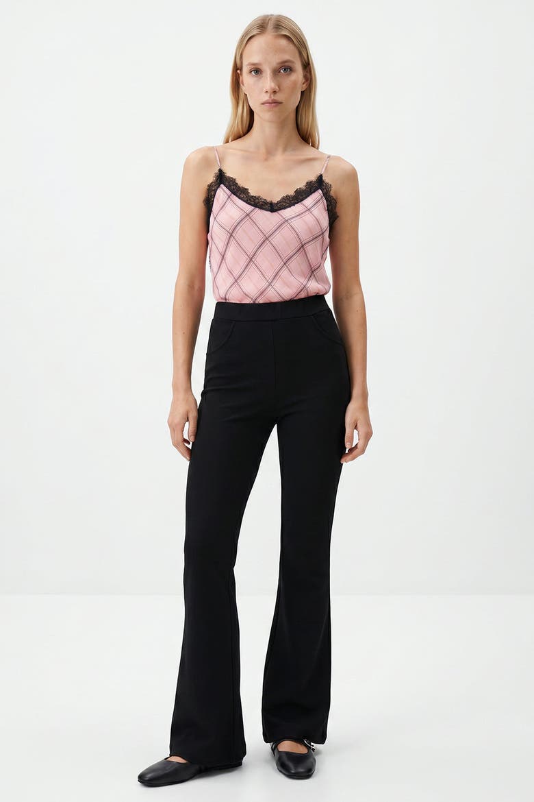 High Waisted Flared Knit Trousers, Alternate, color, BLACK