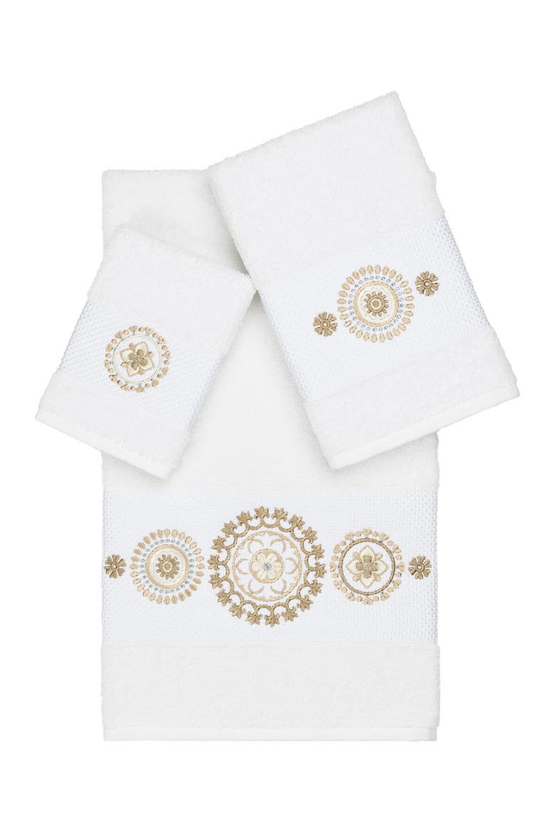 Isabelle 3-Piece Embellished Towel Set - White, Main, color, WHITE