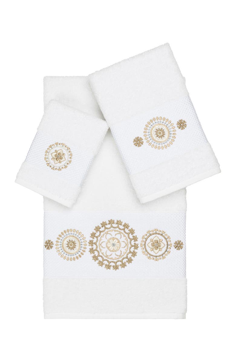 Linum Home Textiles Isabelle 3-Piece Embellished Towel Set - White, Main, color, White