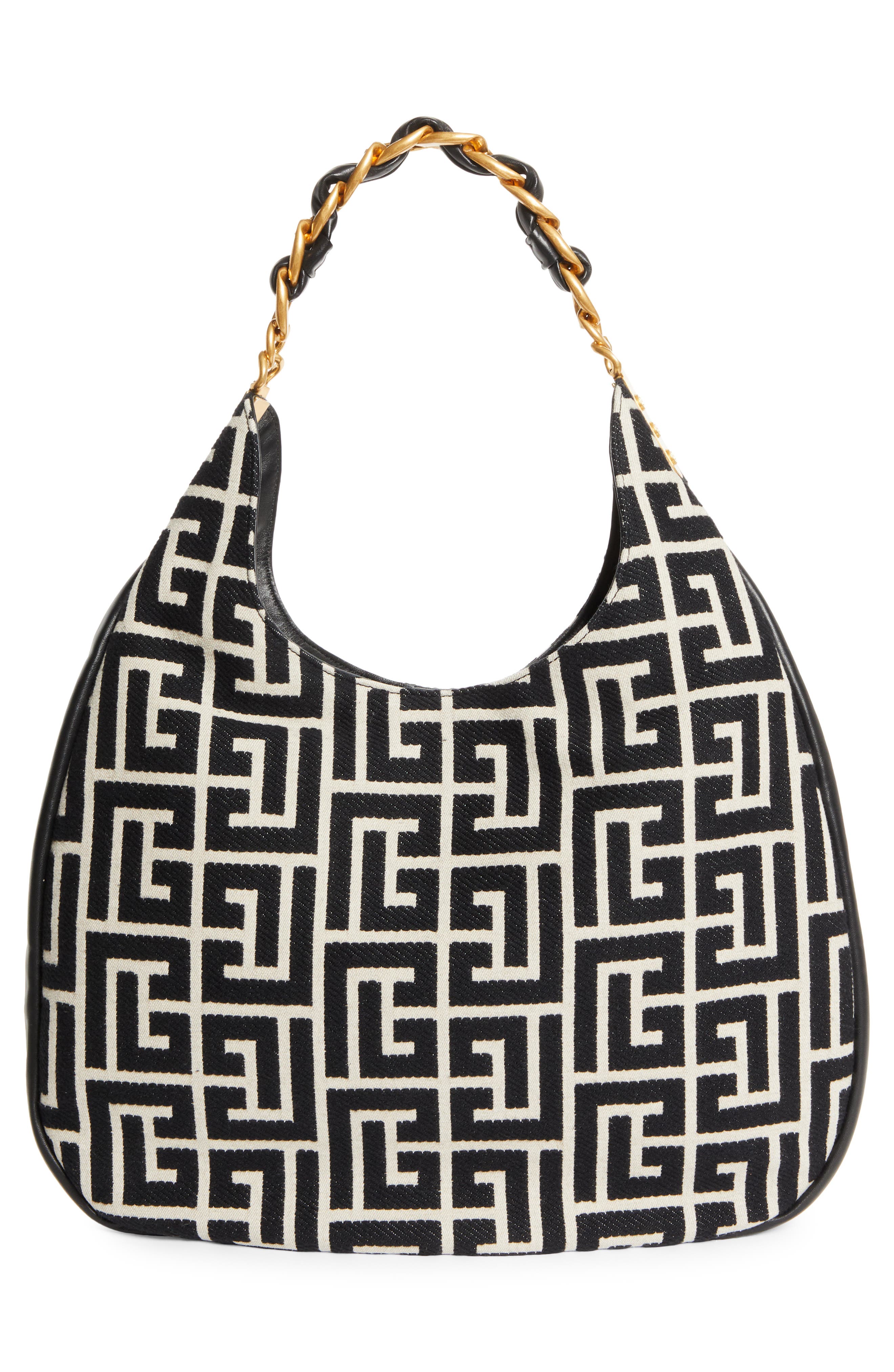 Balmain 1945 Large Soft Monogram Jacquard Hobo Bag, Alternate, color, 