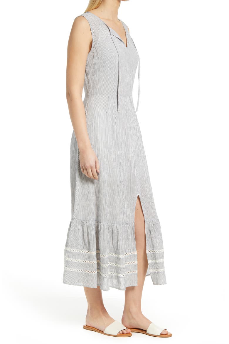 Sleeveless Tiered Dress, Alternate, color, NAVY- IVORY STRIPE