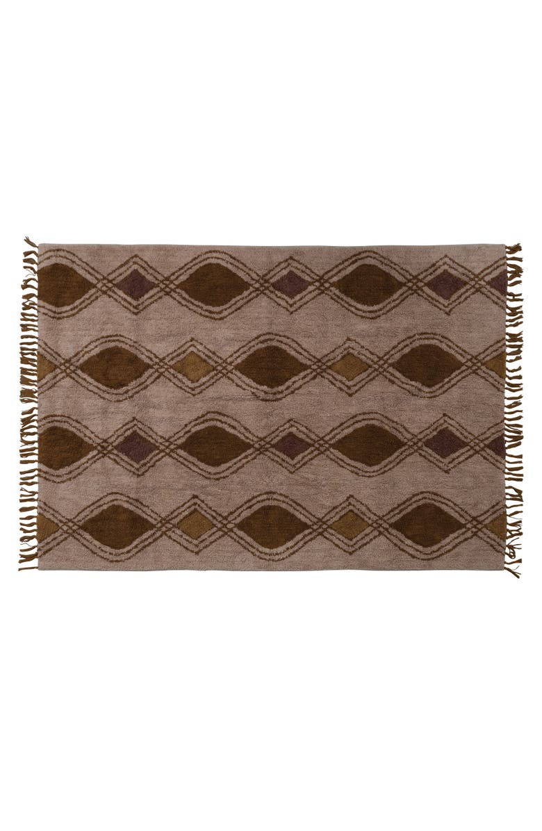 Storied Home Rug with Fringe, Main, color, Brown