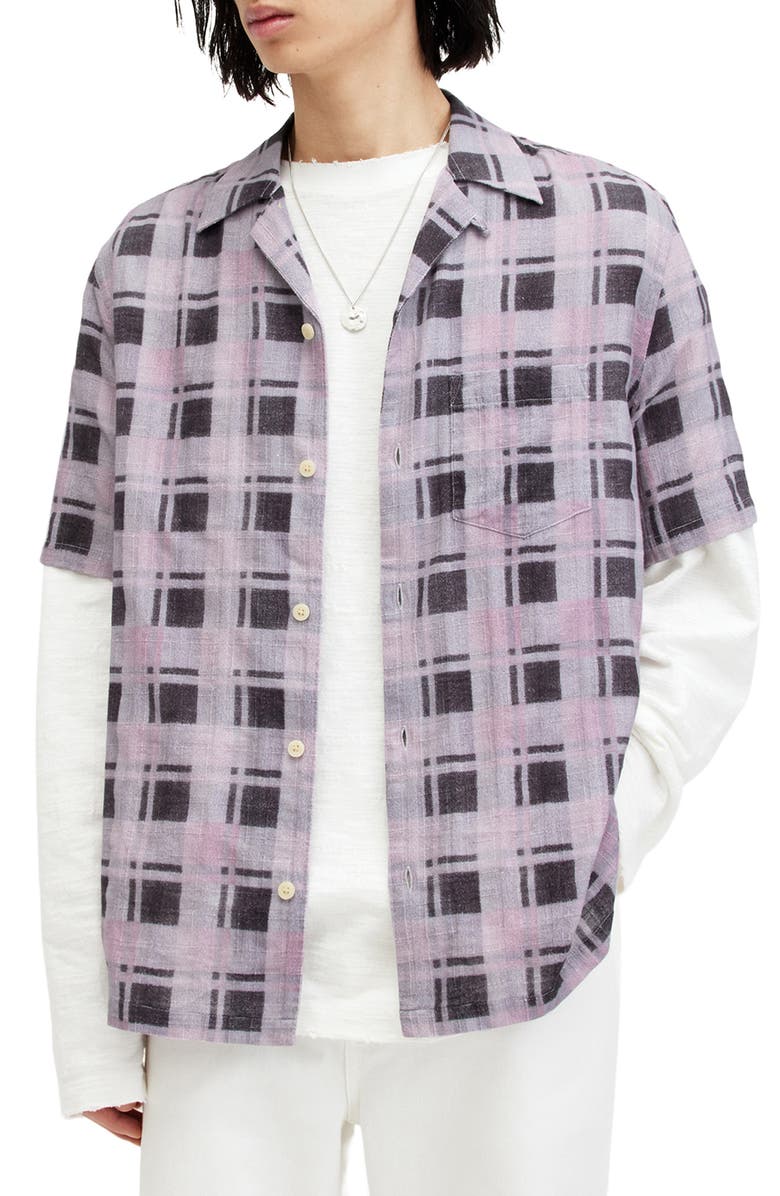 AllSaints Big Sur Check Camp Shirt, Main, color, Sugared Lilac