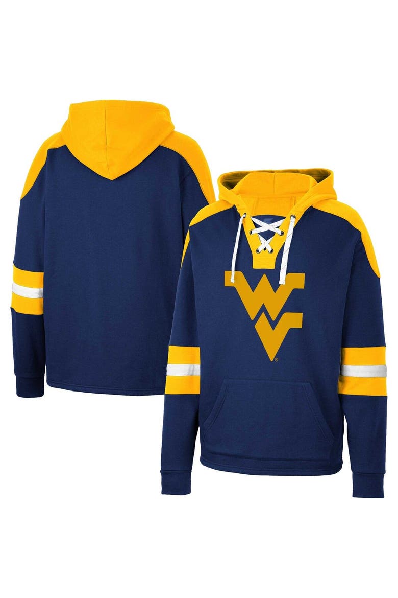 Men's Colosseum Navy West Virginia Mountaineers Lace-Up 4.0 Pullover Hoodie, Main, color, Navy