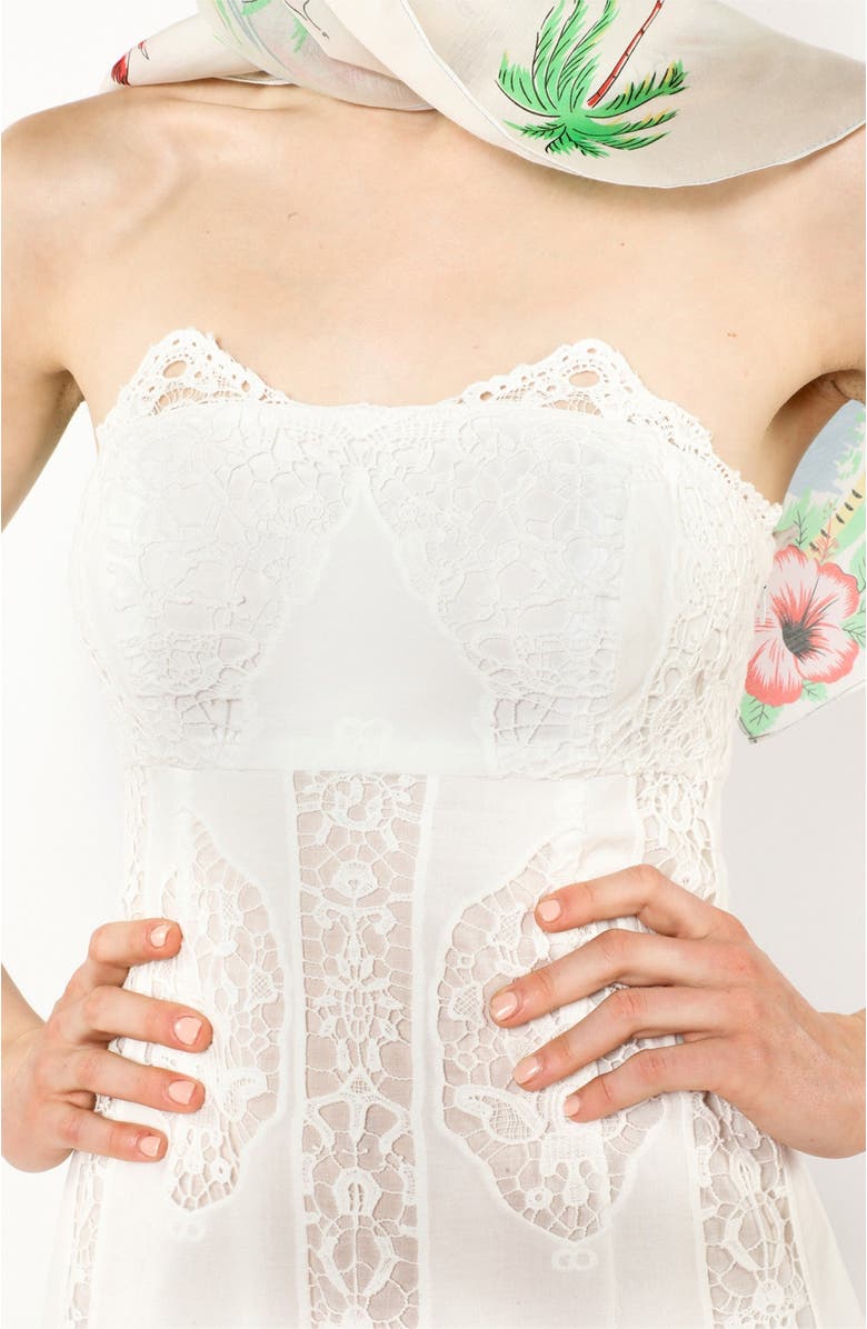 Anna Sui Applique Lace Combo Strapless Dress, Alternate, color, White