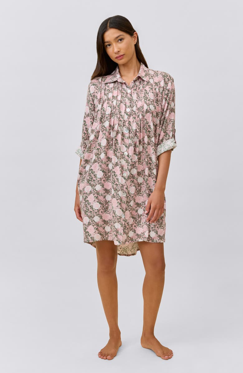 Papinelle Meribel Pleated Cotton Blend Nightgown, Alternate, color, Moss