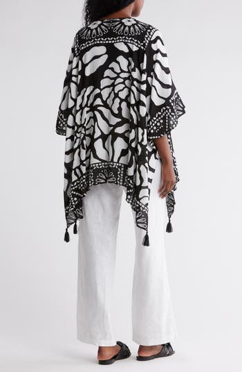 Abstract Tassel Trim Ruana