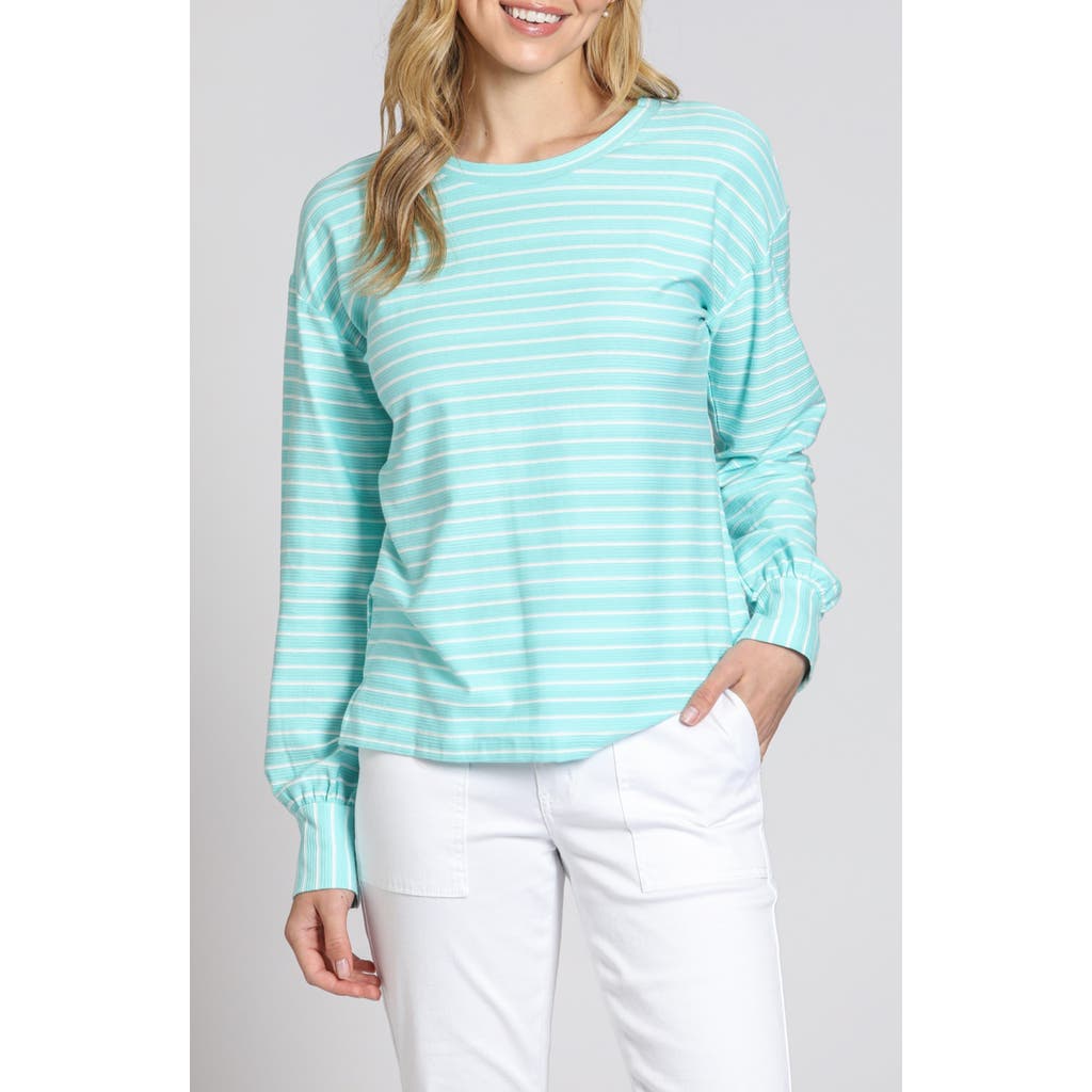 Apny Stripe Stretch Cotton Top In Aqua Combo