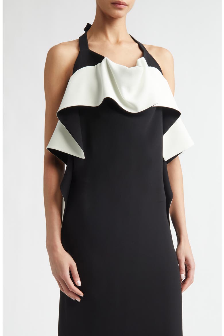 Sanna Ruffle Matte Double Crepe Gown, Alternate, color, BLACK/ IVORY