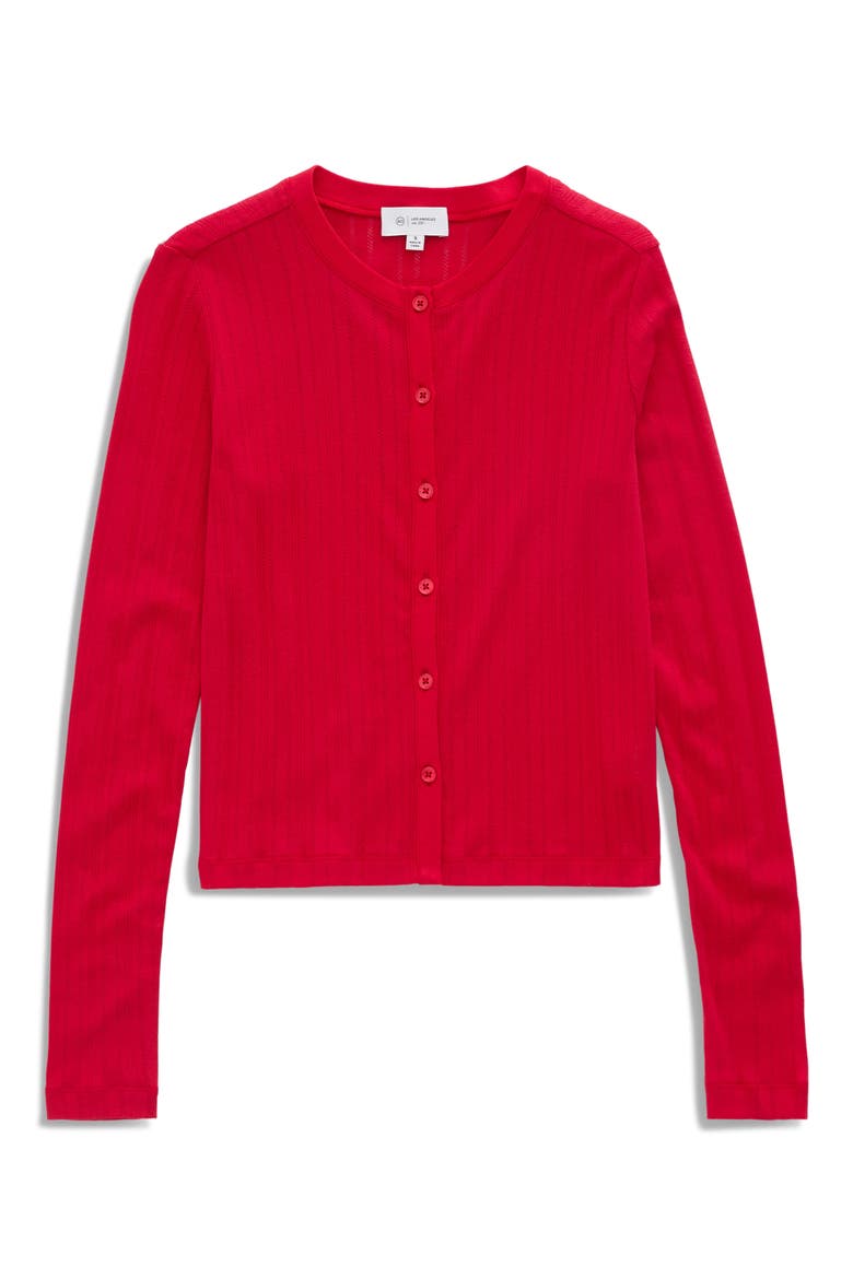 Edden Cotton Pointelle Cardigan, Alternate, color, RECORDING RED