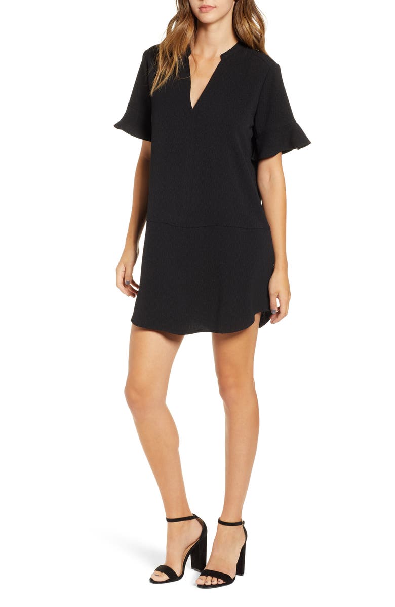 All in Favor Ruffle Sleeve Crepe Shift Dress, Main, color,