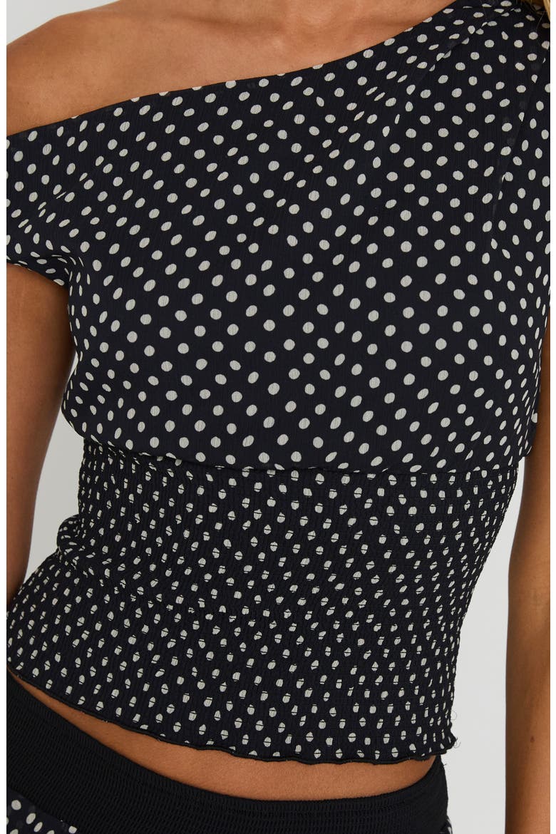 Ready To Party One-Shoulder Polka Dot Top, Alternate, color, BLACK POLKA