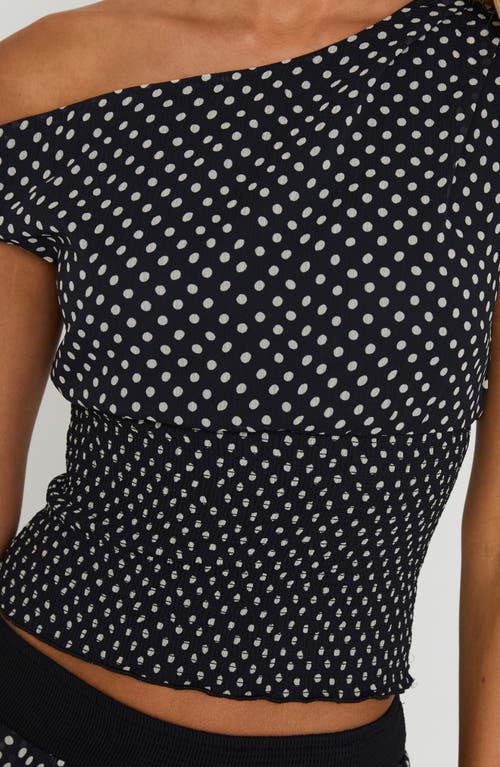 Princess Polly Ready To Party One-shoulder Polka Dot Top In Black