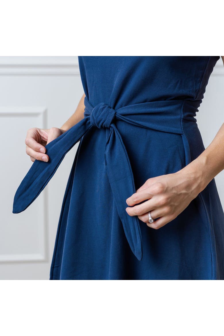 Women's Organic Cotton Tie-Waist Knit Dress, Alternate, color, Navy