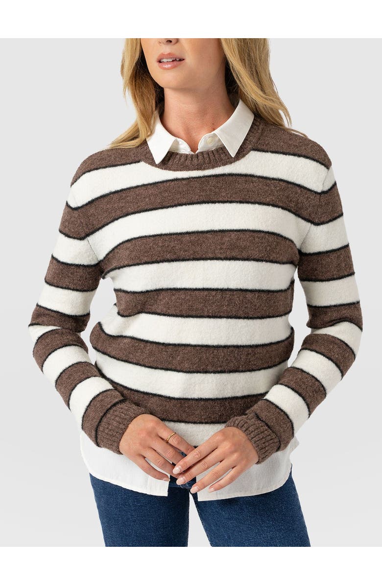 Saint + Sofia Azura Knit Sweater, Alternate, color, Brown Stripe