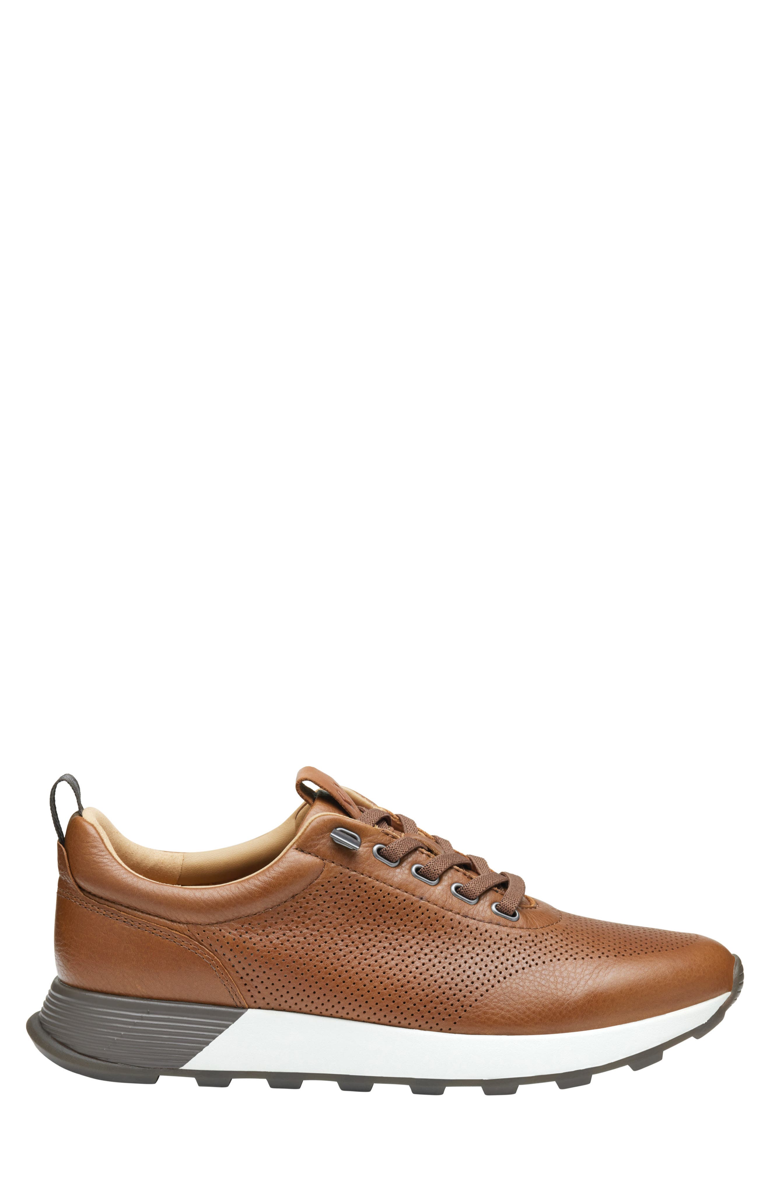 Johnston 
Murphy Kinnon Perforated Leather Jogger Sneaker, Alternate, color, Dark Tan Full Grain