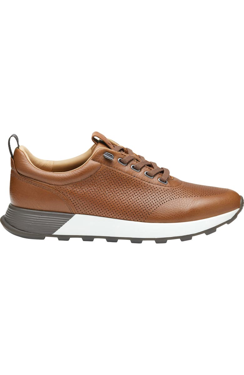 Johnston & Murphy Kinnon Perforated Leather Jogger Sneaker, Alternate, color, Dark Tan Full Grain