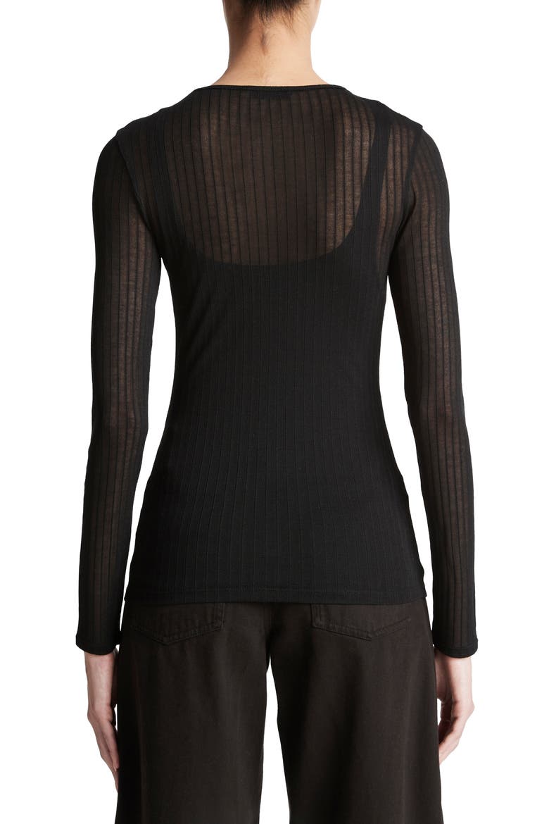 Semisheer Rib Long Sleeve Top, Alternate, color, BLACK