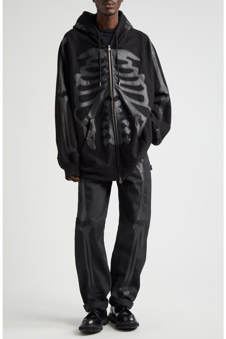 Back Gusset Bone Appliqué Zip Hoodie, Alternate, color, BLACK X BLACK BONE