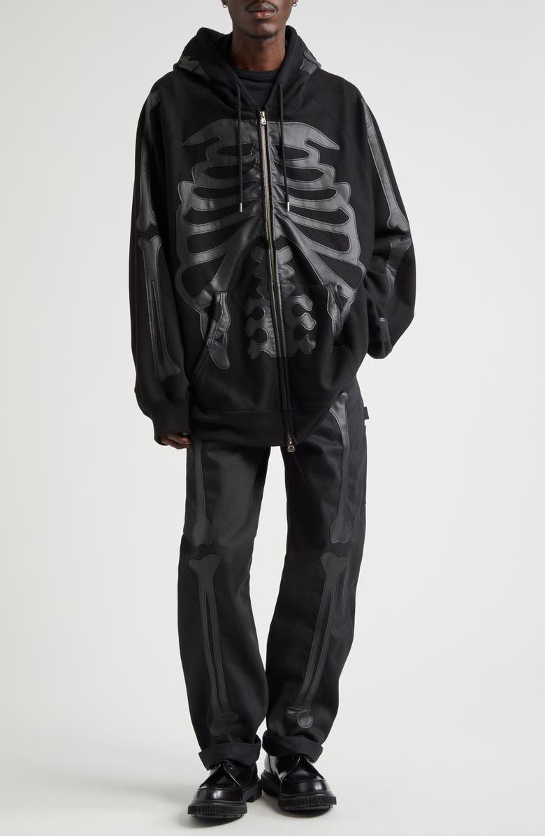 TAKAHIROMIYASHITA TheSoloist. Back Gusset Bone Appliqué Zip Hoodie, Alternate, color, 