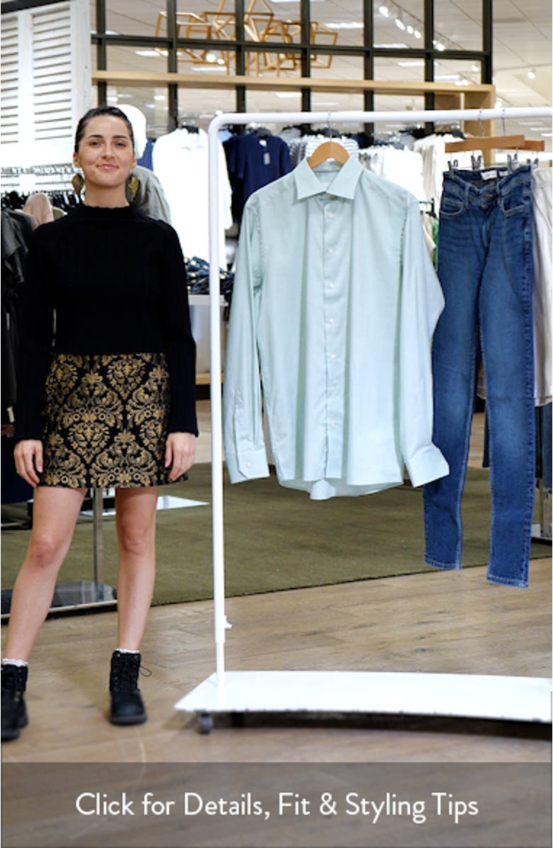 Contemporary Fit Solid Green Cotton Dobby Dress Shirt, sales video thumbnail