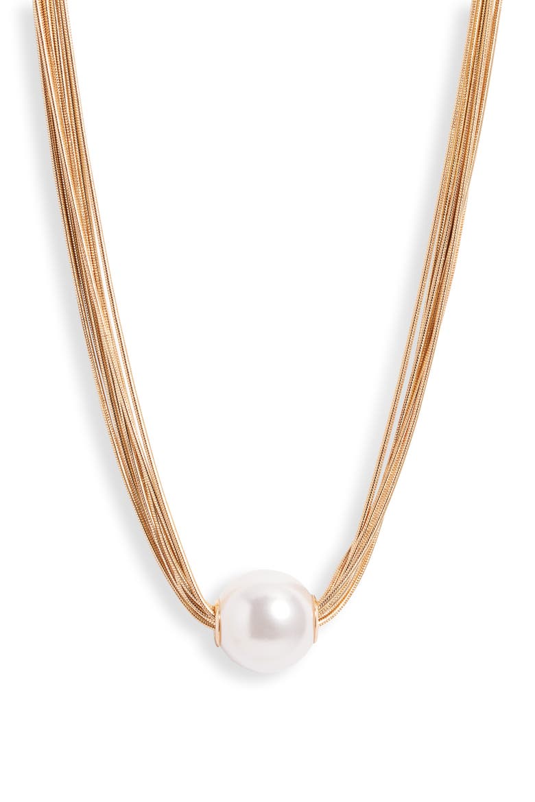Imitation Pearl Multi-Strand Necklace, Main, color, WHITE- GOLD