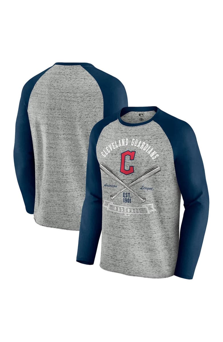 Darius Rucker Collection by Fanatics Men's Darius Rucker Collection by Fanatics  Heather Gray Cleveland Guardians Raw Edge Raglan Long Sleeve Baseball T-Shirt, Alternate, color, 