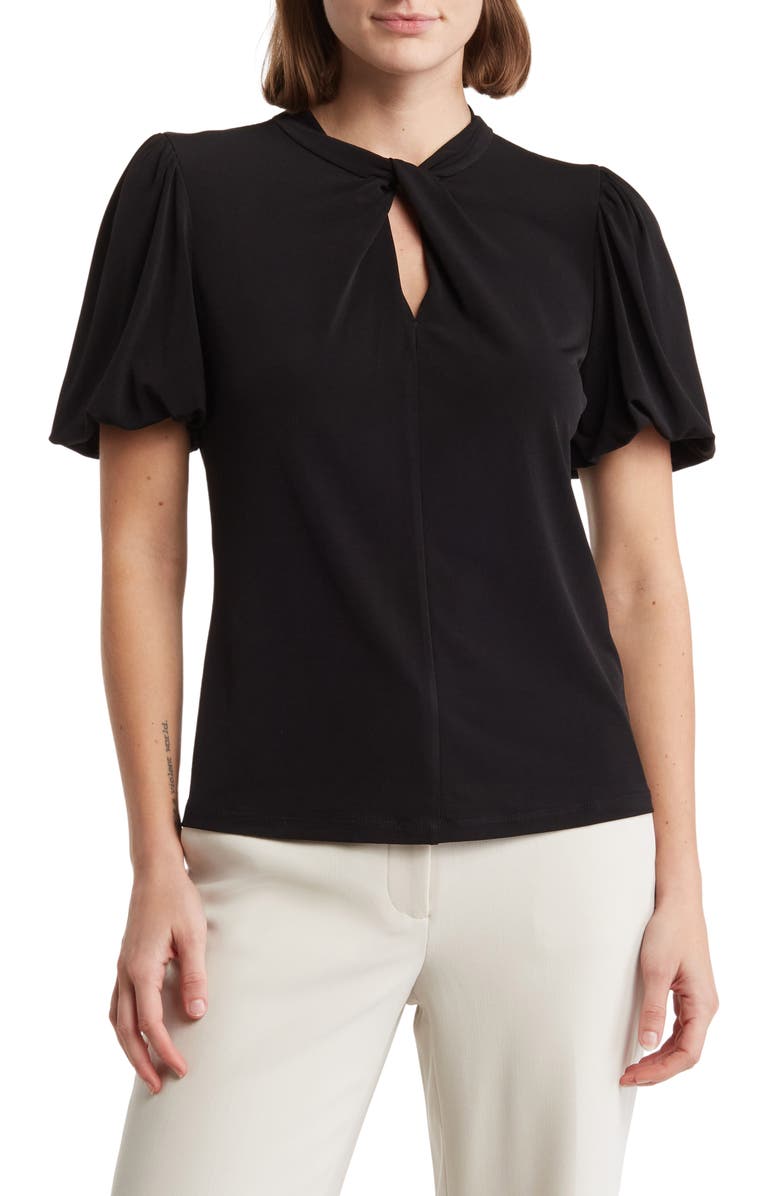 DKNY Front Twist Knot Puff Sleeve Top, Main, color,